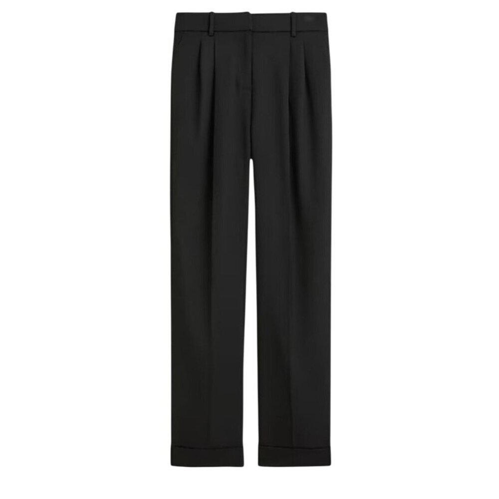 J.Crew Wide Leg cuffed Pant Size 12 Black Wool Blend Italian Fabric